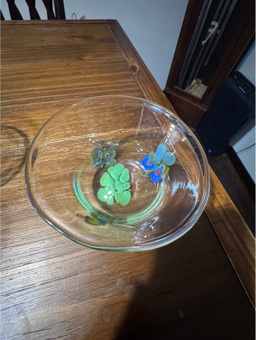 John Hudnut Signed Hand Blown Art Glass Bowl Butterfly Floral Murrine 5.5”